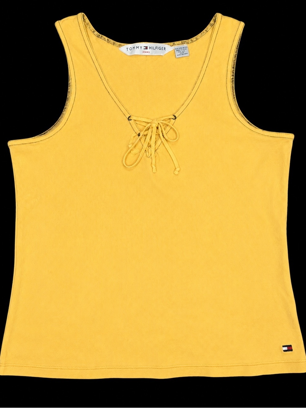 Tommy Hilfiger Lace-Up Ribbed Yellow Tank Top
